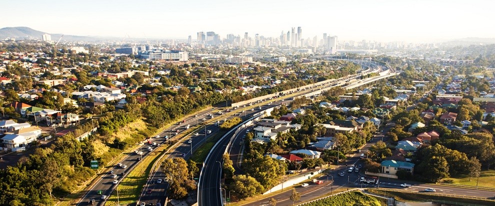Morning rush hour from above in Brisbane